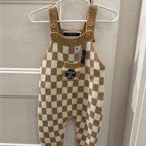 Checkered Baby Overalls - Brown and White